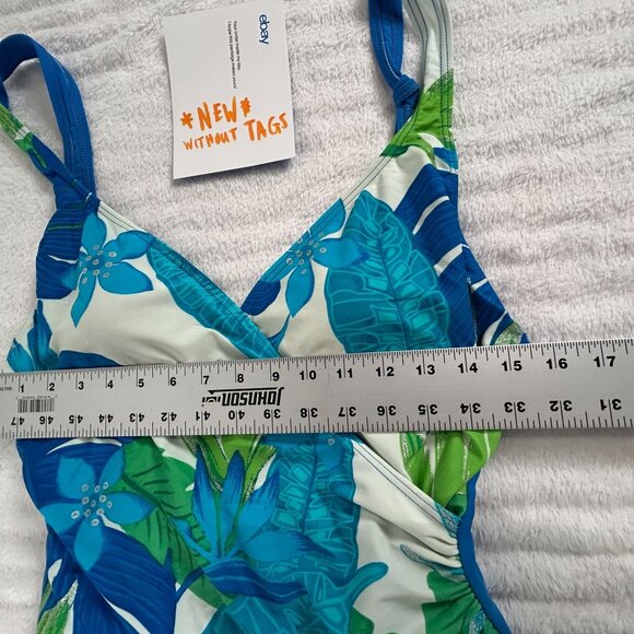 Real Comfort by Chadwick's Tropical Blue Floral Women One-Piece Swimsuit Size 14 - Picture 5 of 10